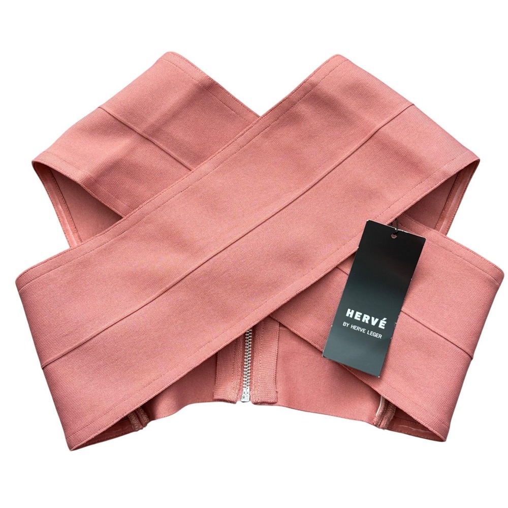 Herve Leger Praline Pink Bandage Criss Cross Crop Top XXS NWT Party Girlhoodcore